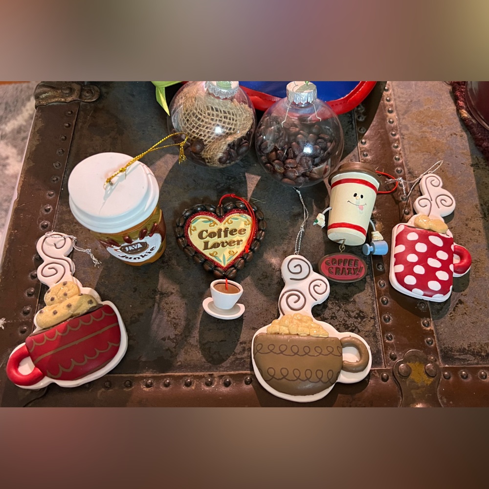 Coffee themed ornaments 8 pieces